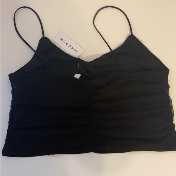 NWT BLACK RUCHED MESH TANK TOP - Picture 3 of 4